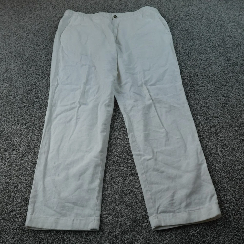 H&M Pants Mens XL White Linen Flat Front Drawstring Elastic Waist Chino Trouser